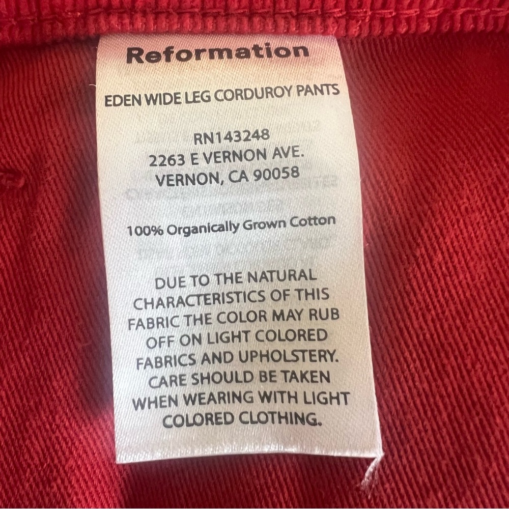 REFORMATION Wide Leg Corduroy Pants High Rise Red - Picture 10 of 13